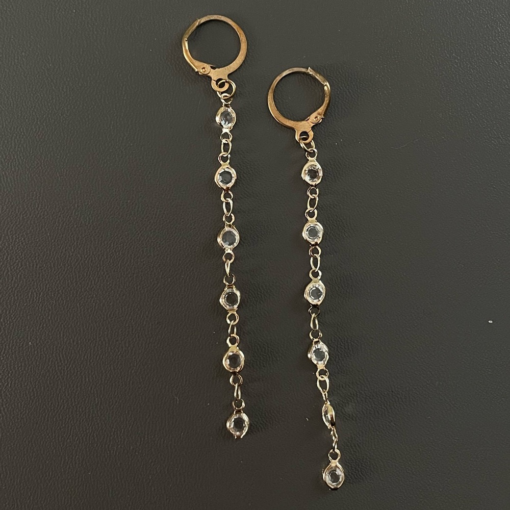 Gold and Diamond Costume Dangle Earrings